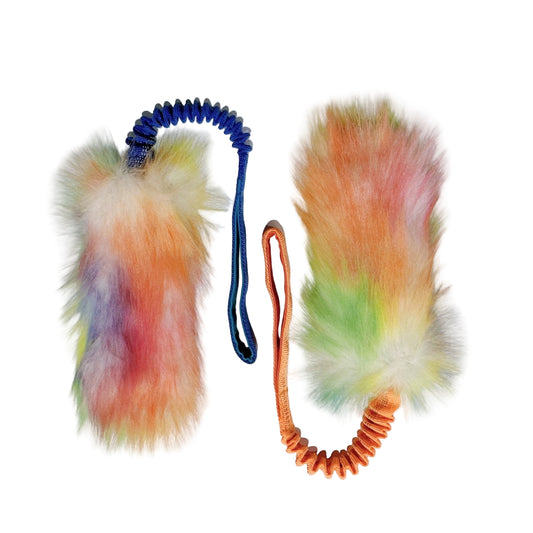 Rainbow Fur Bungee Tug Toy - Bark N Ball